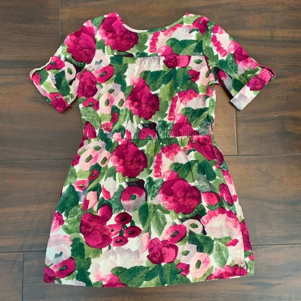 Gymboree Pink & Green Corduroy Floral Short Sleeve Dress